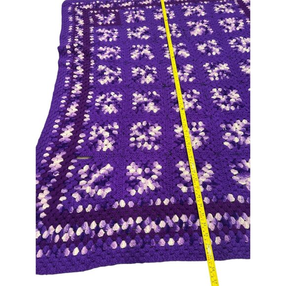 Retro Granny Square Crochet Afghan Blanket Throw 55"X42" Purple Squares, Vintage - Picture 6 of 6